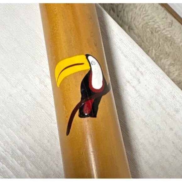 Bamboo Flute With Toucan Design & Six Finger Holes 13.5" Handcrafted - Picture 3 of 10